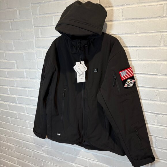 DEWBU Men's Soft Shell Heated Jacket With 12V Battery Pack Black - New - Picture 3 of 9